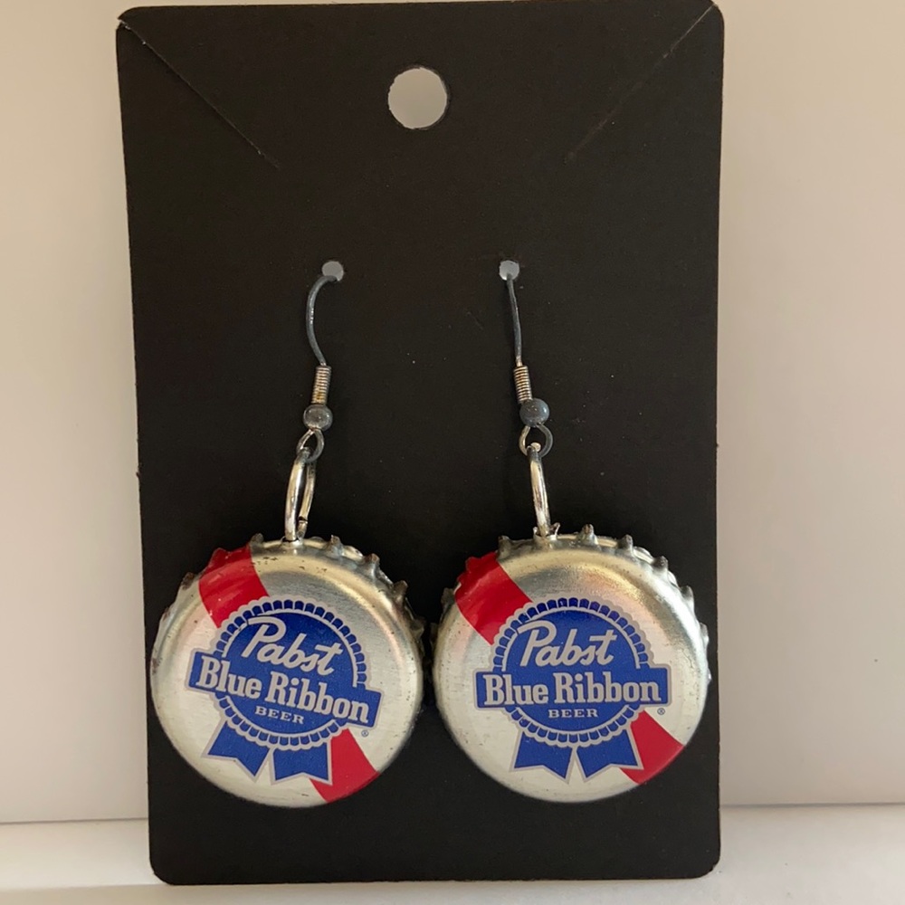 Pabst Blue Ribbon dangle earrings